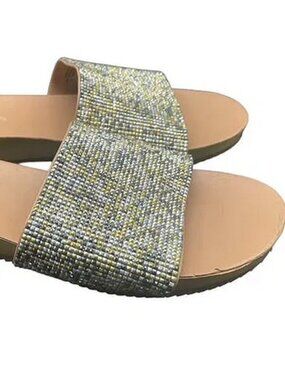 SONDRA ROBERTS BEADED WIDE SINGLE FOOT STRAPPED FLATS SANDALS SIZE 10 EXCELLENT
